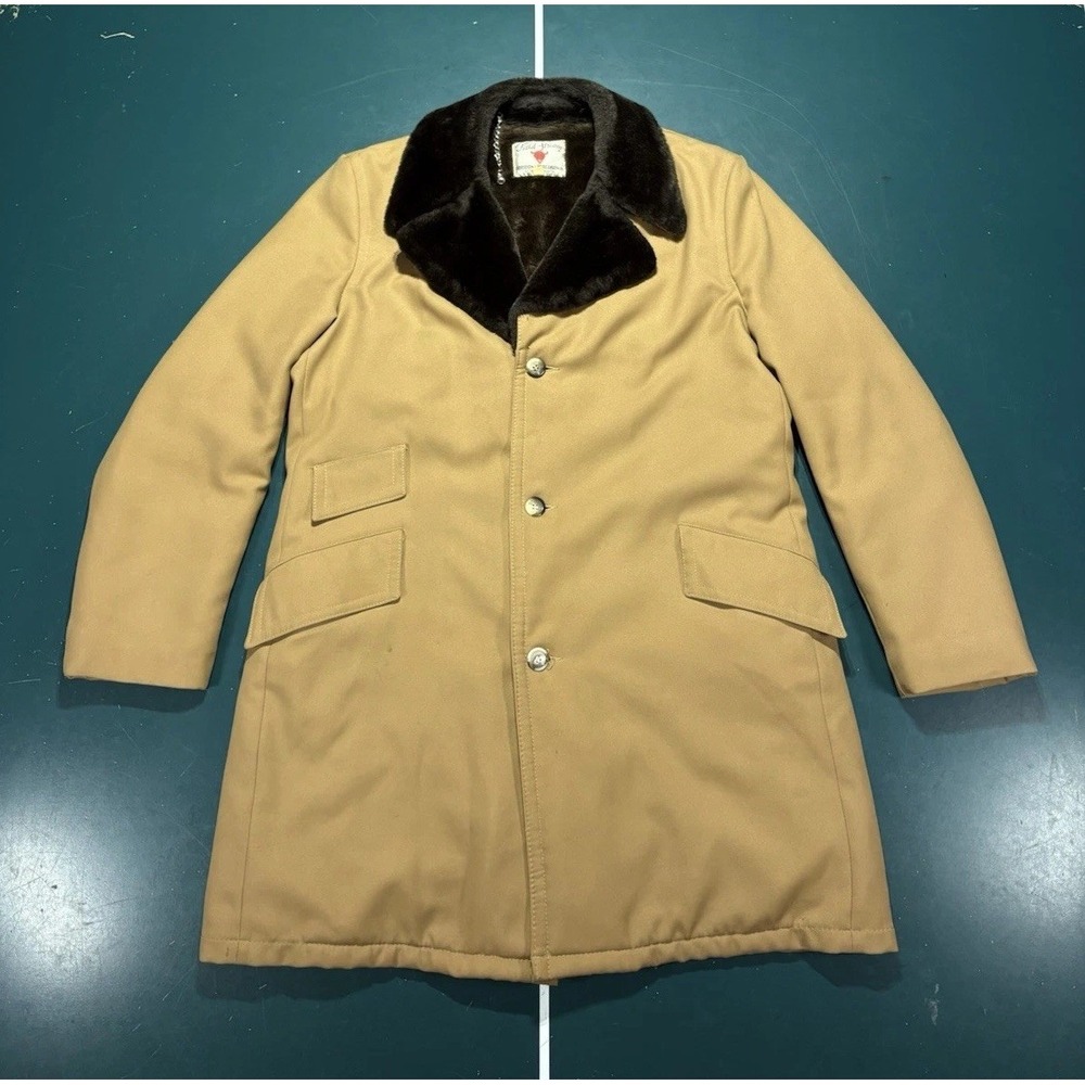 Vintage 70s Field Stream Gordon Ferguson Faux Fur Lined Car Coat Men's 44 Long